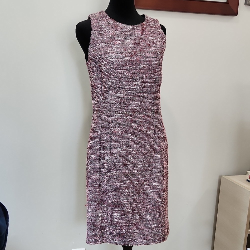 LOFT Red and White Sleeveless Sheath Dress